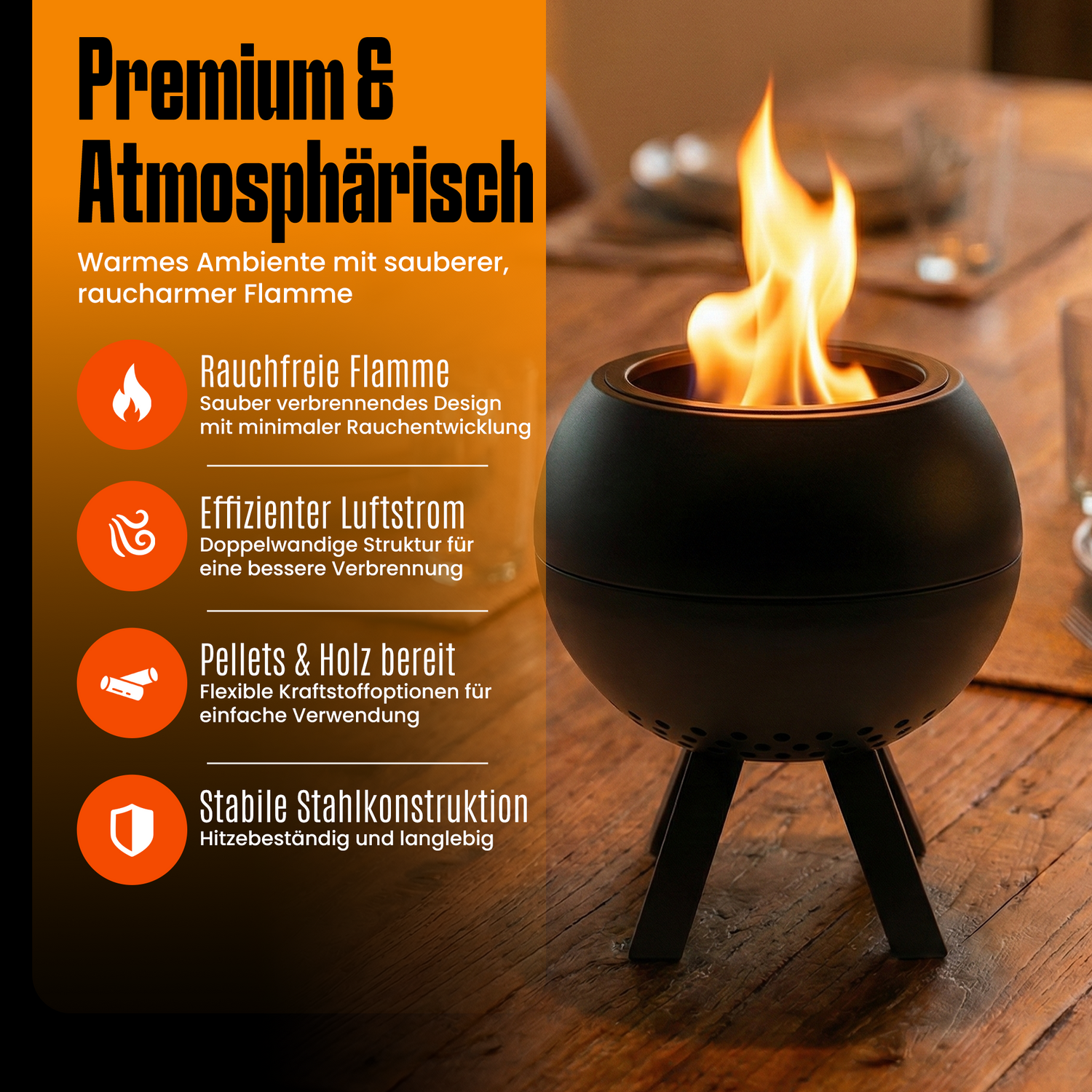 Tischfeuer Peluma Anwendung
